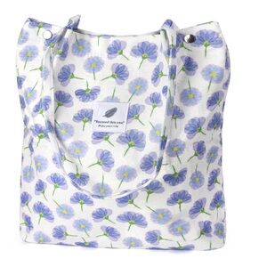 New Large Floral White and Purple Corduroy Spring Tote Bag